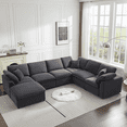 thumbnail image 1 of Modern Modular Sectional Sofa with Movable Ottoman - Oversized 7-Seater L-Shaped Chenille Cloud Couch for Living Room, Apartment, Dark Gery, 1 of 6