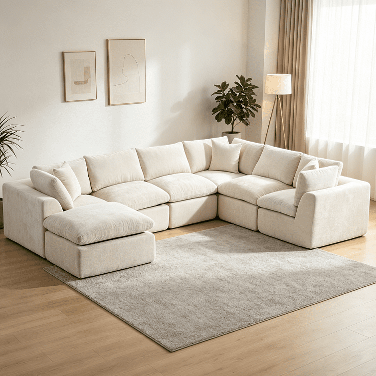 Modern Modular Sectional Sofa with Ottoman, Oversized 7-Seater L