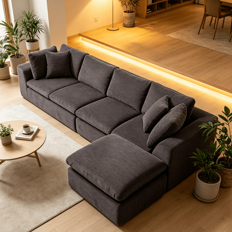 Modern Modular Sectional Sofa with Ottoman, Oversized 7-Seater L-Shaped Cloud Couch for Living Room, Apartment & Family Lounge, Dark Gray