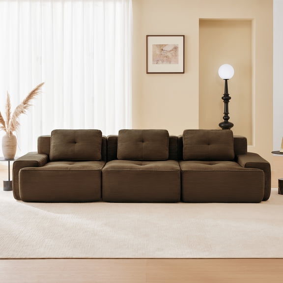 Modern Modular Sofa with 117" Brown Fabric, Living Room
