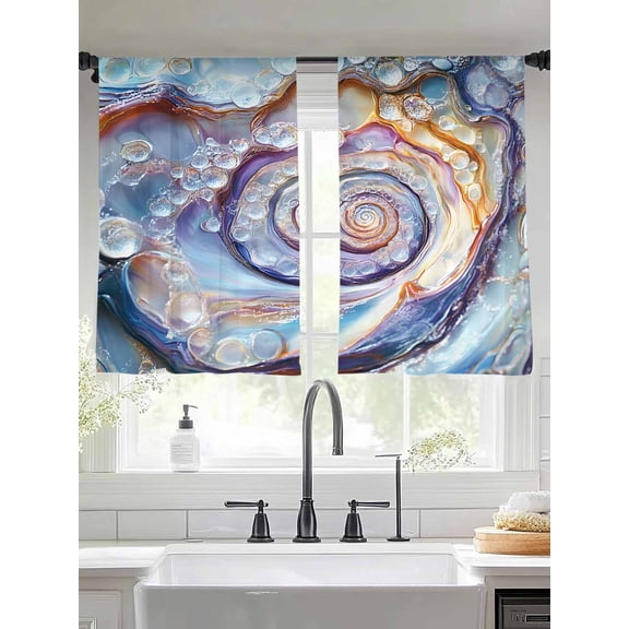 Modern Moire Sheer Curtains 54 Inches Long 2 Panels Abstract Art Contemporary Impressionist Style Light Filtering Semi Sheer Window Curtains Drapes for Bedroom Living Room 52"x54"