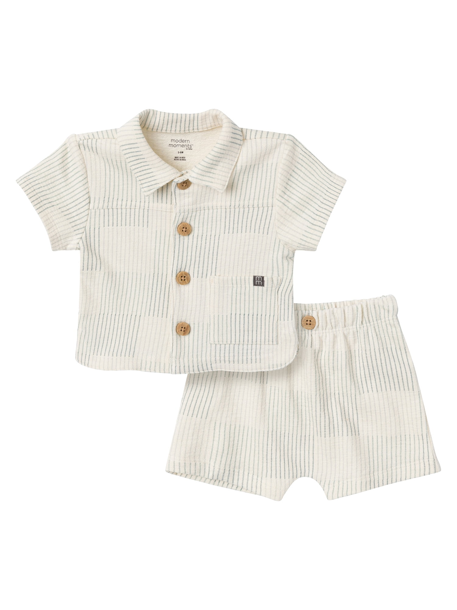 Modern Moments By Gerber Baby Boy Collar Shirt and Short Outfit Set, 2-Piece, 0/3 Months - 24 Months