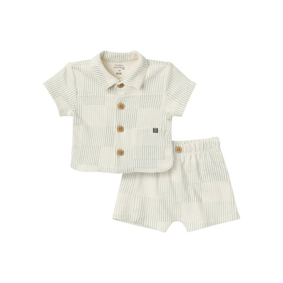 Modern Moments By Gerber Baby Boy Collar Shirt and Short Outfit Set, 2-Piece, 0/3 Months - 24 Months