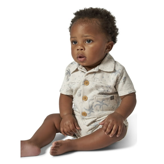 Modern Moments By Gerber Baby Boy Collar Shirt and Short Outfit Set, 2-Piece, 0/3 Months - 24 Months
