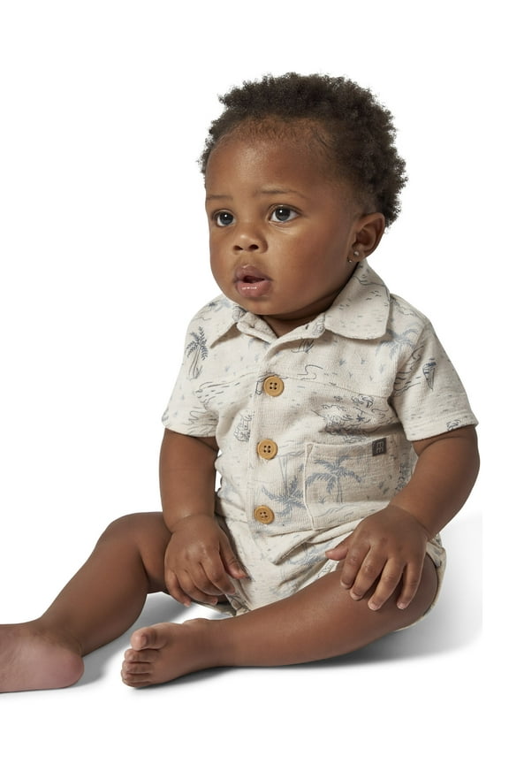 By Gerber Baby Boy Collar Shirt and Short Outfit Set, 2-Piece, 0/3 Months - 24 Months