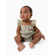 Modern Moments By Gerber Baby Girl Cotton Romper with Ruffle Straps, Sizes 0/3 Months - 24 Months