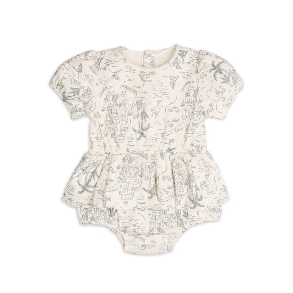 Modern Moments By Gerber Baby Girl Cotton Romper with Waistline Ruffle, Sizes 0/3 Months - 24 Months
