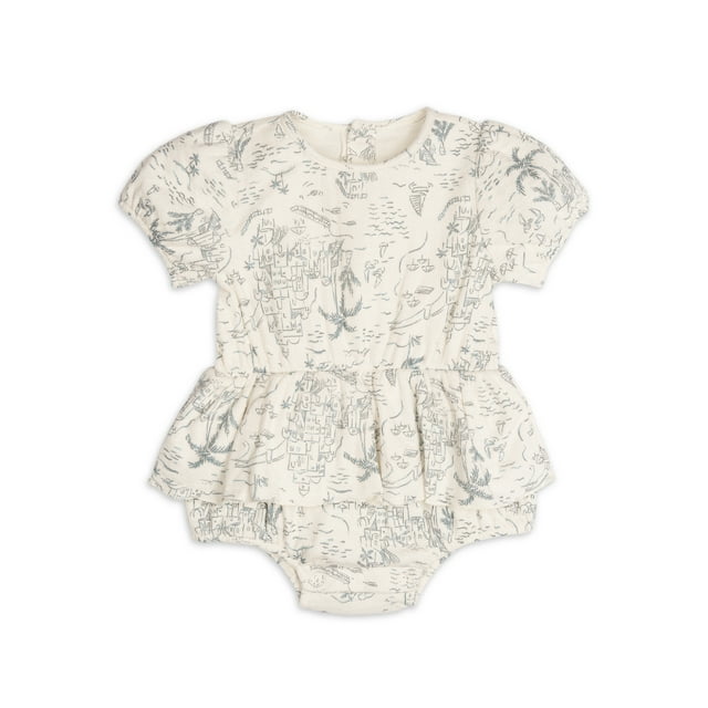 Modern Moments By Gerber Baby Girl Cotton Romper with Waistline Ruffle, Sizes 0/3 Months - 24 Months