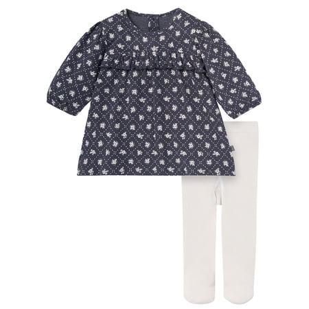 Modern Moments By Gerber Baby Girl Drop Shoulder Dress and Tights Outfit Set, 2-Piece, Sizes 0/3 Months - 24 Months