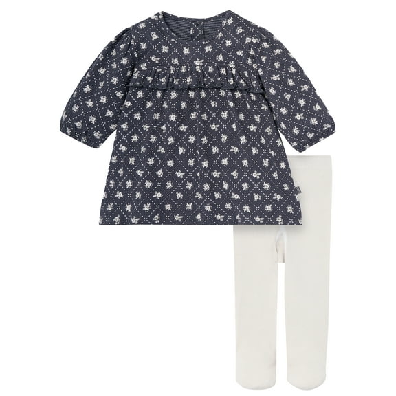 Modern Moments By Gerber Baby Girl Drop Shoulder Dress and Tights Outfit Set, 2-Piece, Sizes 0/3 Months - 24 Months