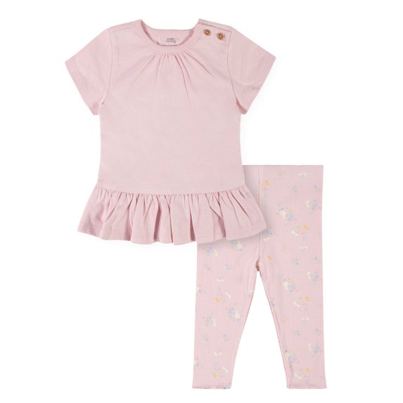 Modern Moments By Gerber Baby Girl Short Sleeve Top & Leggings, 2-Piece Outfit Set, (0/3 Months - 24 Months)