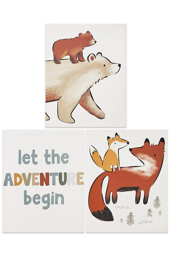 By Gerber Baby Unframed Wall Art, 3 Piece Set, White Adventure