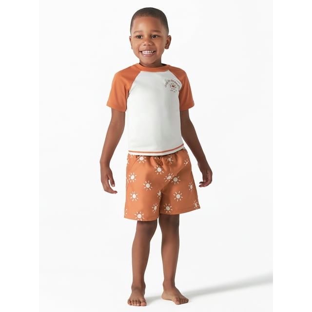 Modern Moments By Gerber Baby and Toddler Boy Rashguard and Swim Trunks Set, 12M-5T
