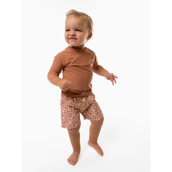 Modern Moments By Gerber Toddler Boy Rashguard and Swim Trunks Set, 2-pcs, 12M-5T, Brown