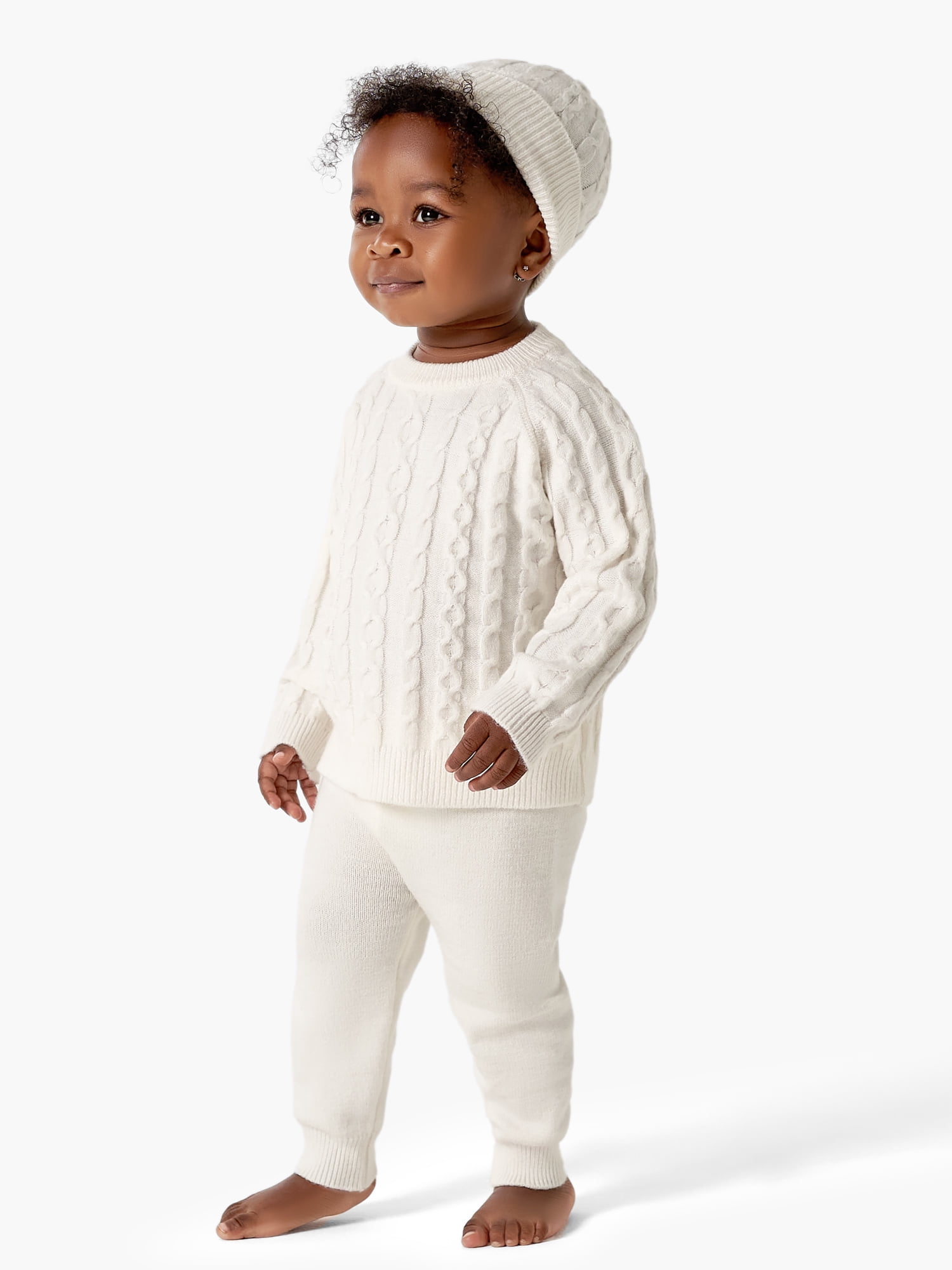 Modern Moments By Gerber Toddler Girl Cable Knit Sweater Outfit Gift Set w/Hat, 3Piece (12M