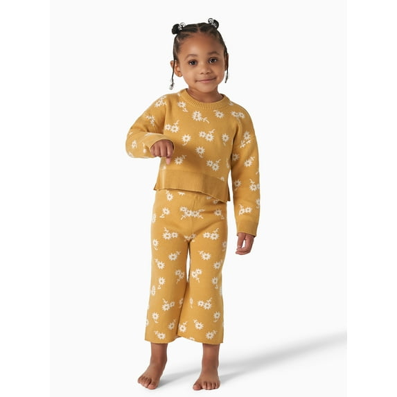 Modern Moments By Gerber Toddler Girl Cotton Jacquard Sweater & Wide-Leg Pant, 2-Piece Set, 12M-5T