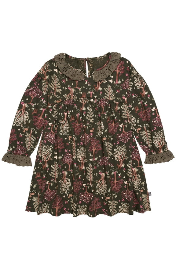 By Gerber Toddler Girl Dress with Neck Ruffle and Embroidery, Sizes 12 Months - 5T