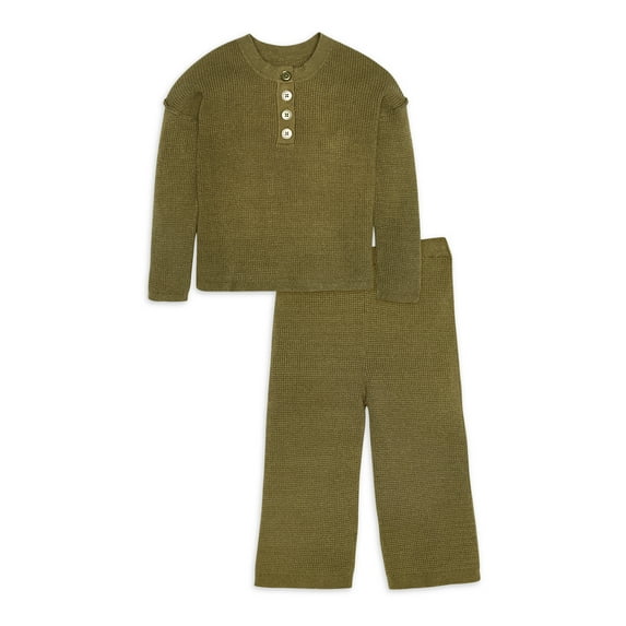 Modern Moments By Gerber Toddler Girl Henley Sweater and Wide-Leg Pant, 2-Piece Set, 12M-5T