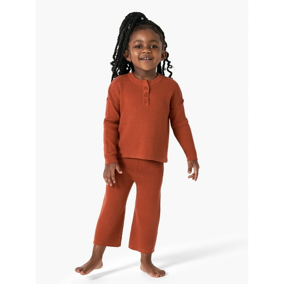 Modern Moments By Gerber Toddler Girl Henley Sweater and Wide-Leg Pant, 2-Piece Set, 12M-5T