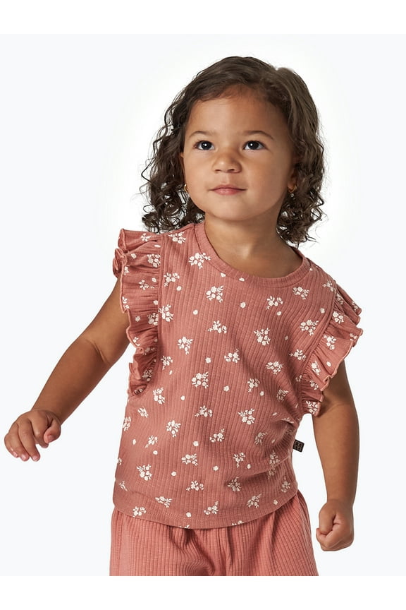 By Gerber Toddler Girl Organic Ruffled Sleeve Top, Sizes 12M-5T