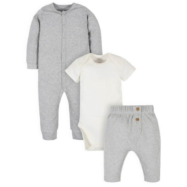 Modern Moments by Gerber Baby Boy Bodysuit, Coveralls, and Pants Outfit Set, 3-Piece (Newborn-12M)