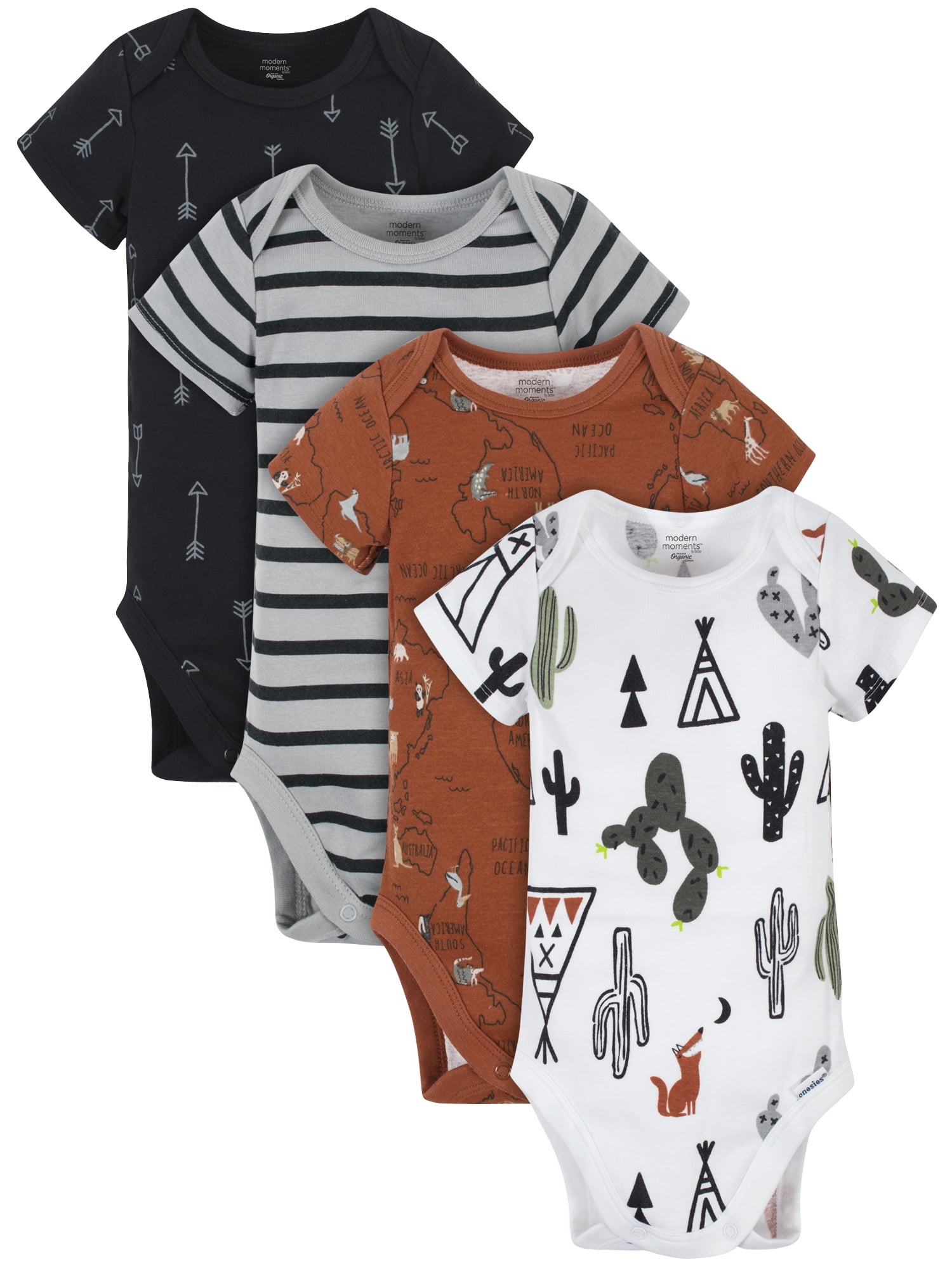 Modern Moments by Gerber Baby Boy Bodysuits, 4-Pack (Newborn-12 Months)