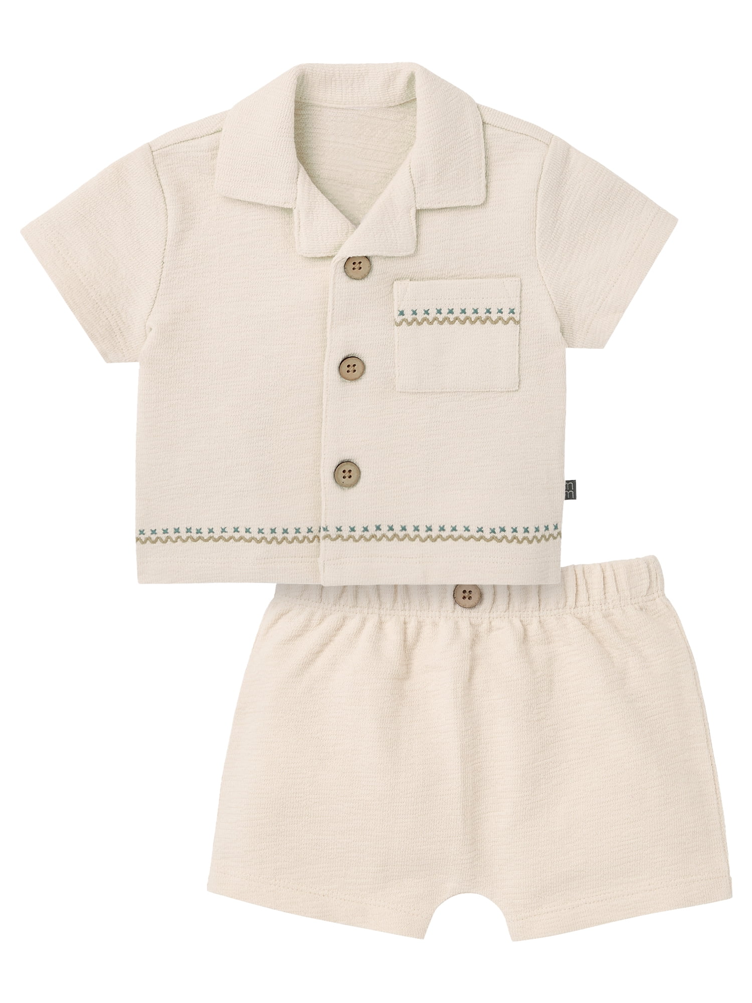 Modern Moments by Gerber Baby Boy Button Down Shirt and Short Outfit Set, 2-Piece, 0/3 Months - 24 Months