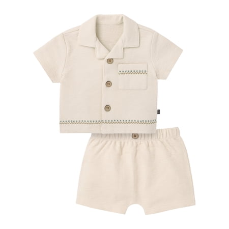 Modern Moments by Gerber Baby Boy Button Down Shirt and Short Outfit Set, 2-Piece, 0/3 Months - 24 Months