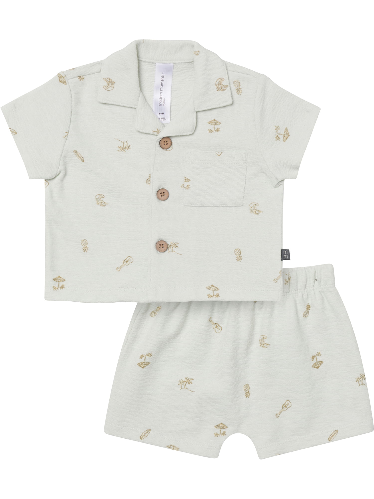 Modern Moments by Gerber Baby Boy Button Down Shirt and Short Outfit Set, 2-Piece, 0/3 Months - 24 Months