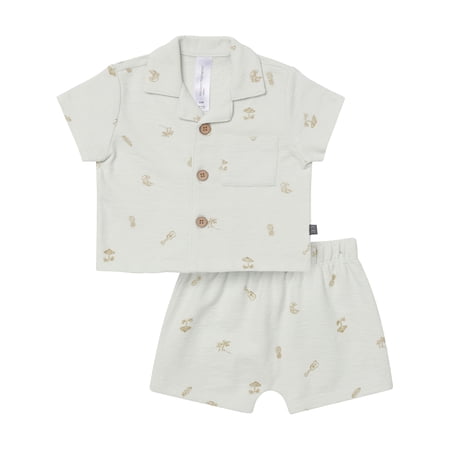 Modern Moments by Gerber Baby Boy Button Down Shirt and Short Outfit Set, 2-Piece, 0/3 Months - 24 Months