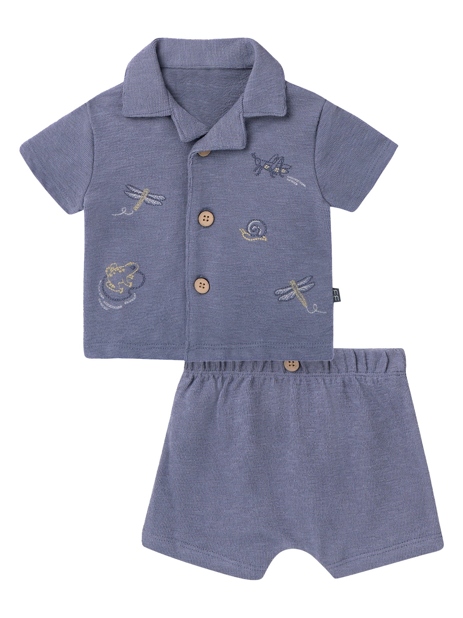 Modern Moments by Gerber Baby Boy Button Down Shirt and Short Set, 2-Piece, Sizes 0/3 Months - 24 Months