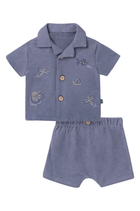 by Gerber Baby Boy Button Down Shirt and Short Set, 2-Piece, Sizes 0/3 Months - 24 Months
