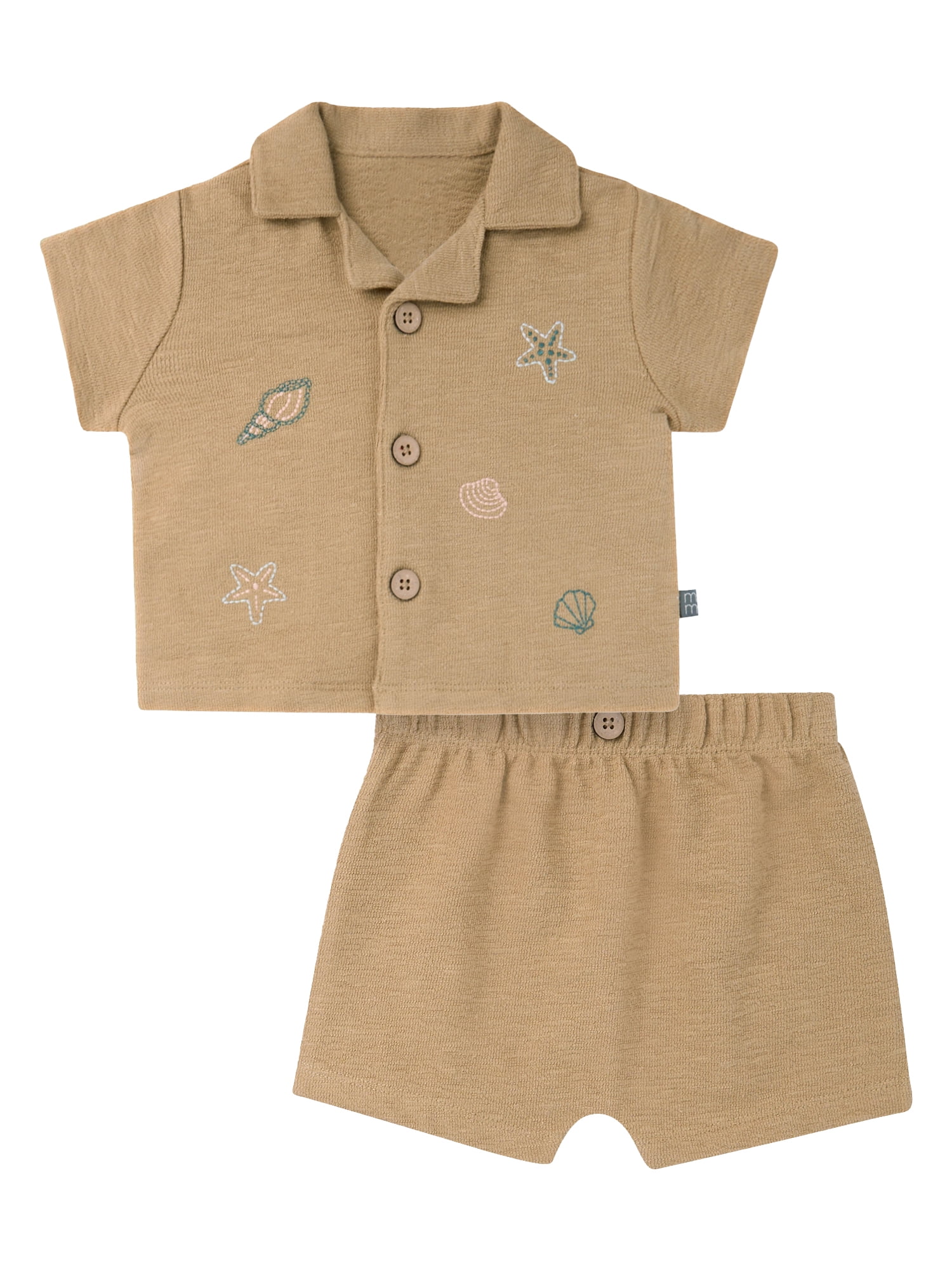 Modern Moments by Gerber Baby Boy Button Down Shirt and Short Set, 2-Piece, Sizes 0/3 Months - 24 Months