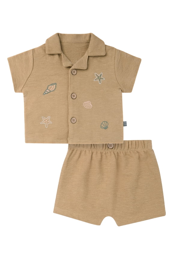 by Gerber Baby Boy Button Down Shirt and Short Set, 2-Piece, Sizes 0/3 Months - 24 Months