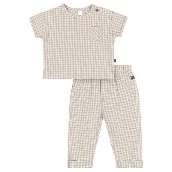 Modern Moments by Gerber Baby Boy Button Up Top and Pant Set Outfit Set, 2-Piece, Sizes 0/3 Months - 24 Months