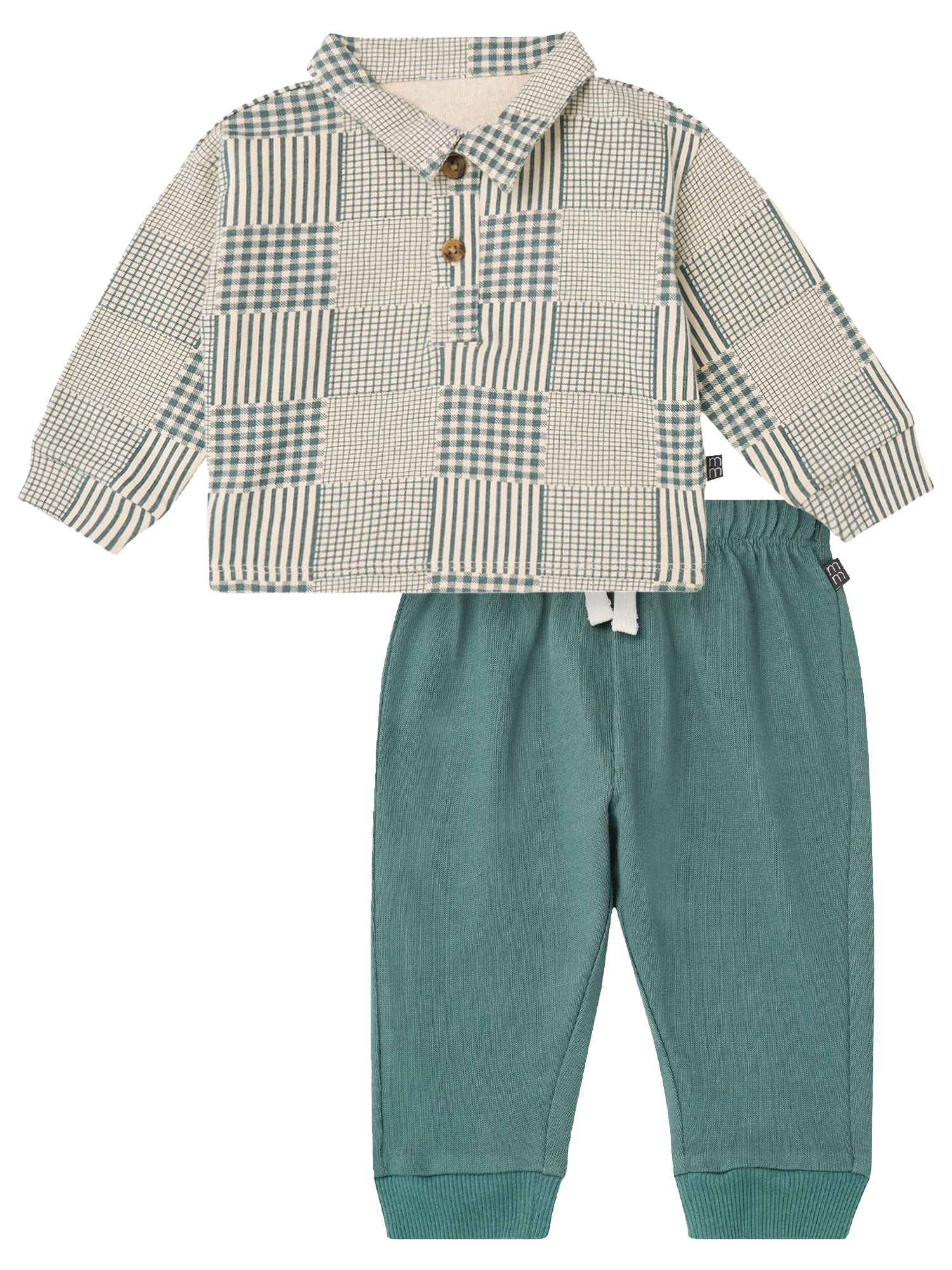 Modern Moments by Gerber Baby Boy Collared Button Top and Jogger Outfit Set, 2-Piece, Sizes 0/3M - 24M