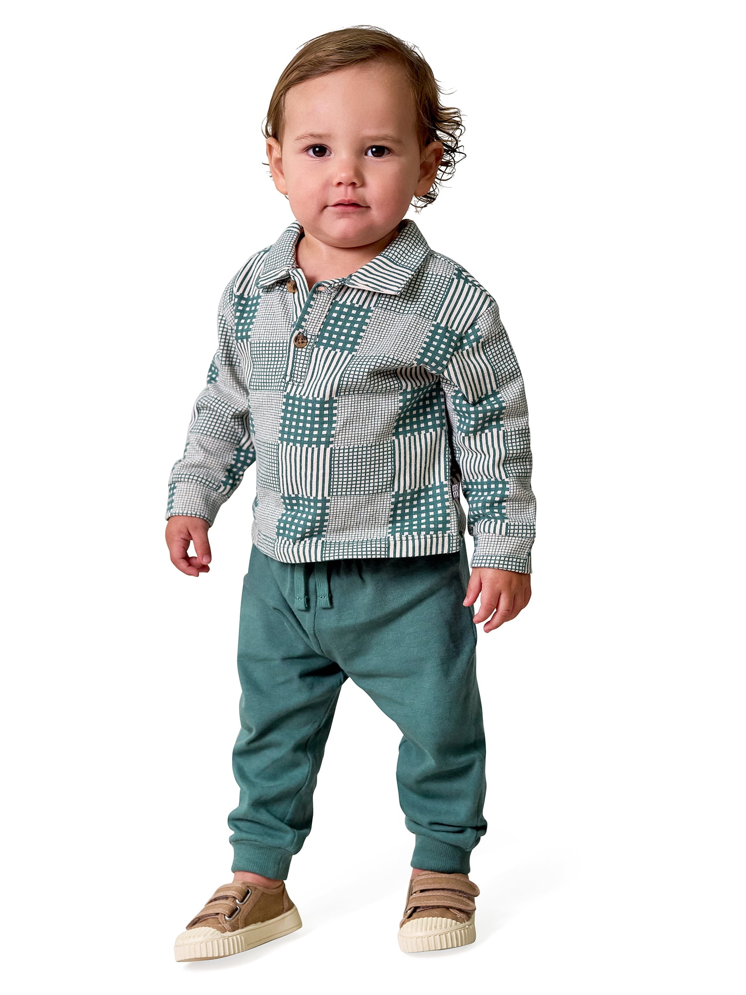 Modern Moments by Gerber Baby Boy Collared Button Top and Jogger Outfit Set, 2-Piece, Sizes 0/3M - 24M