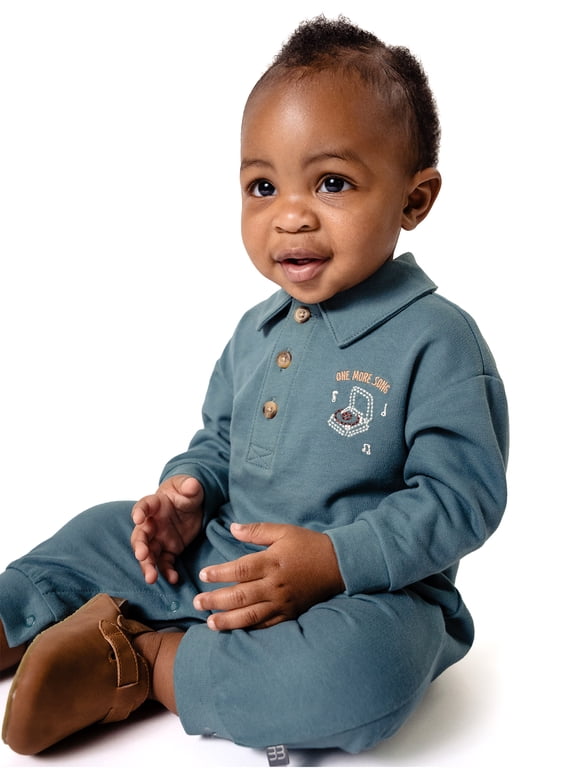 by Gerber Baby Boy Collared Romper, Sizes 0/3 Months - 24 Months
