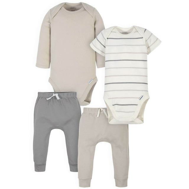Modern Moments by Gerber Baby Boy, Girl, & Unisex Bodysuits and Pants Outfit Set, 4-Piece (Newborn-12 Months)