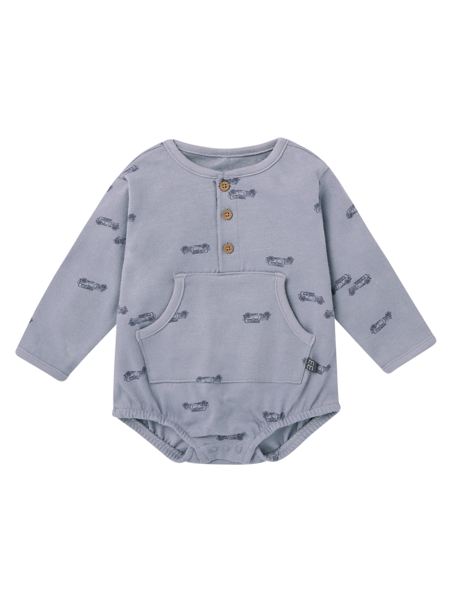 Modern Moments by Gerber Baby Boy Henley Dumpling Romper with Kanga Pocket, Sizes 0/3 Months - 24 Months