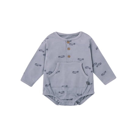 Modern Moments by Gerber Baby Boy Henley Dumpling Romper with Kanga Pocket, Sizes 0/3 Months - 24 Months