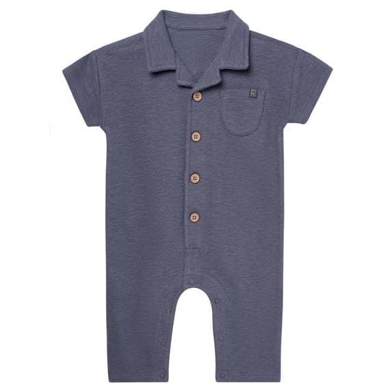 Modern Moments by Gerber Baby Boy Long Leg Slouch Henley Romper, Sizes 0/3 Months - 24 Months