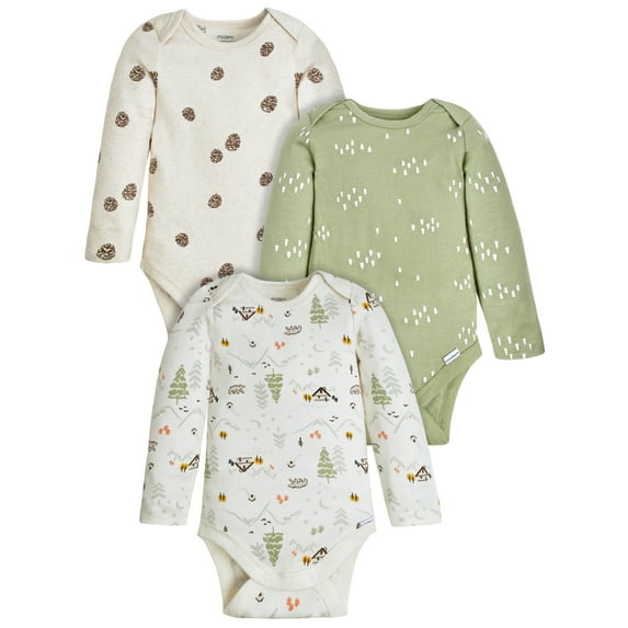 Modern Moments by Gerber Baby Boy Long Sleeve Onesies Bodysuits, 3-Pack (Newborn - 12M)