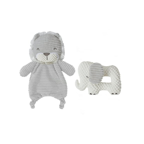 Modern Moments by Gerber Baby Boy Lovie & Rattle Toys, 2-Piece Set, Gray Lion & Elephant