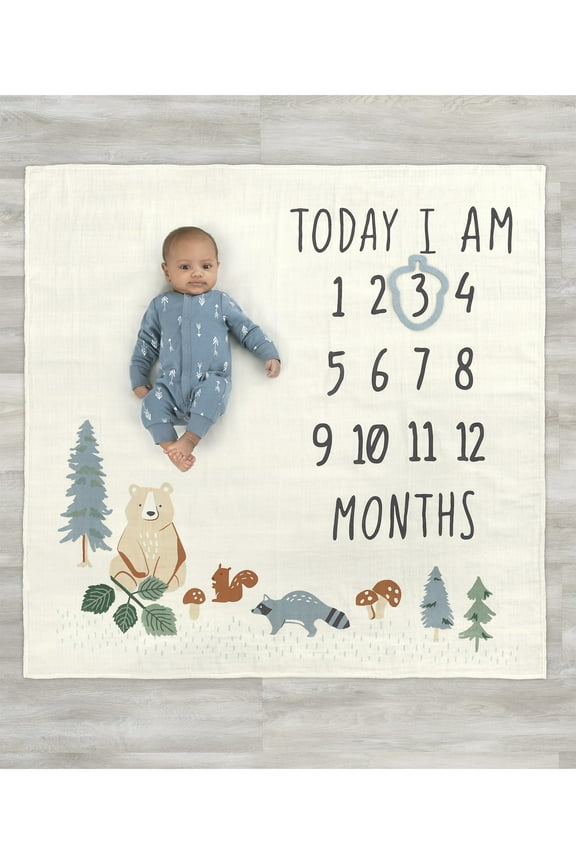 by Gerber Baby Boy Milestone Blanket & Frame Set, 2-Piece, Teal Forest