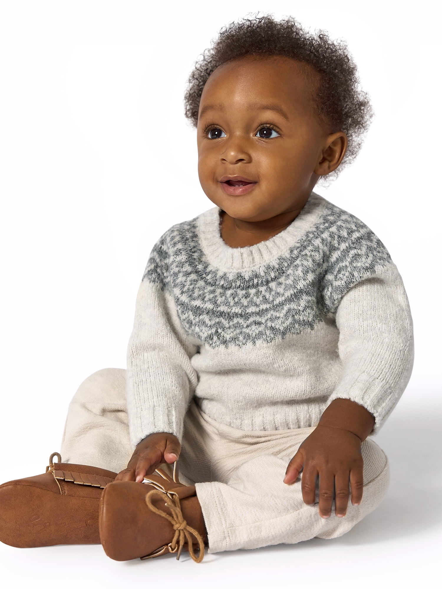 Modern Moments by Gerber Baby Boy Raglan Sleeve Fairsle Sweater, Sizes 0/3 Months - 24 Months