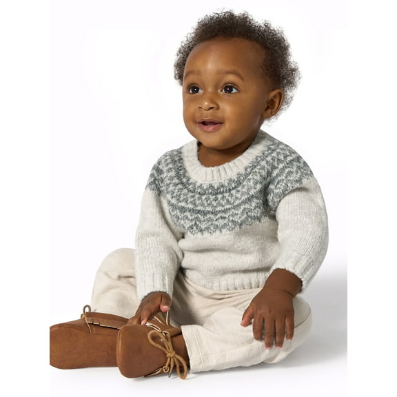 Modern Moments by Gerber Baby Boy Raglan Sleeve Fairsle Sweater, Sizes 0/3 Months - 24 Months