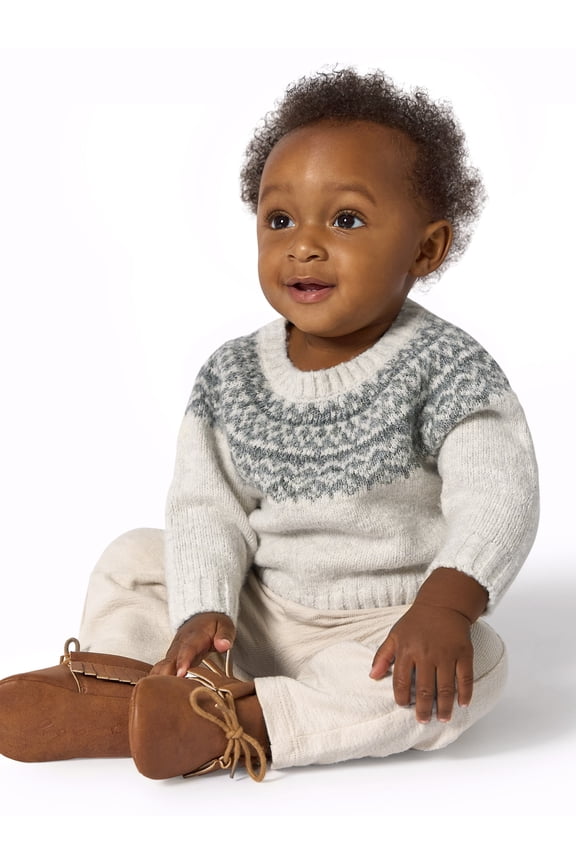 by Gerber Baby Boy Raglan Sleeve Fairsle Sweater, Sizes 0/3 Months - 24 Months