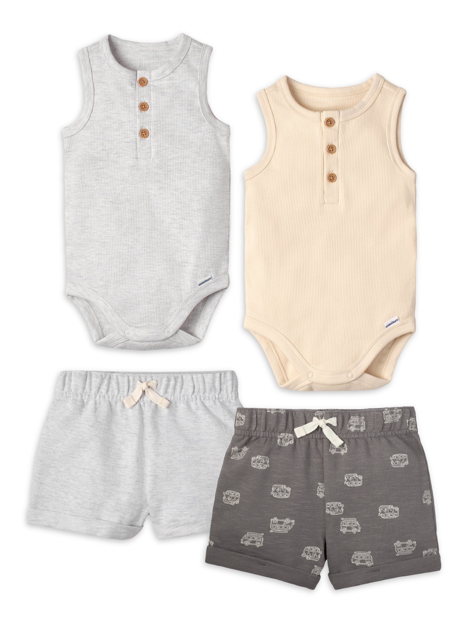 Modern Moments by Gerber Baby Boy Ribbed Henley Bodysuits and Shorts