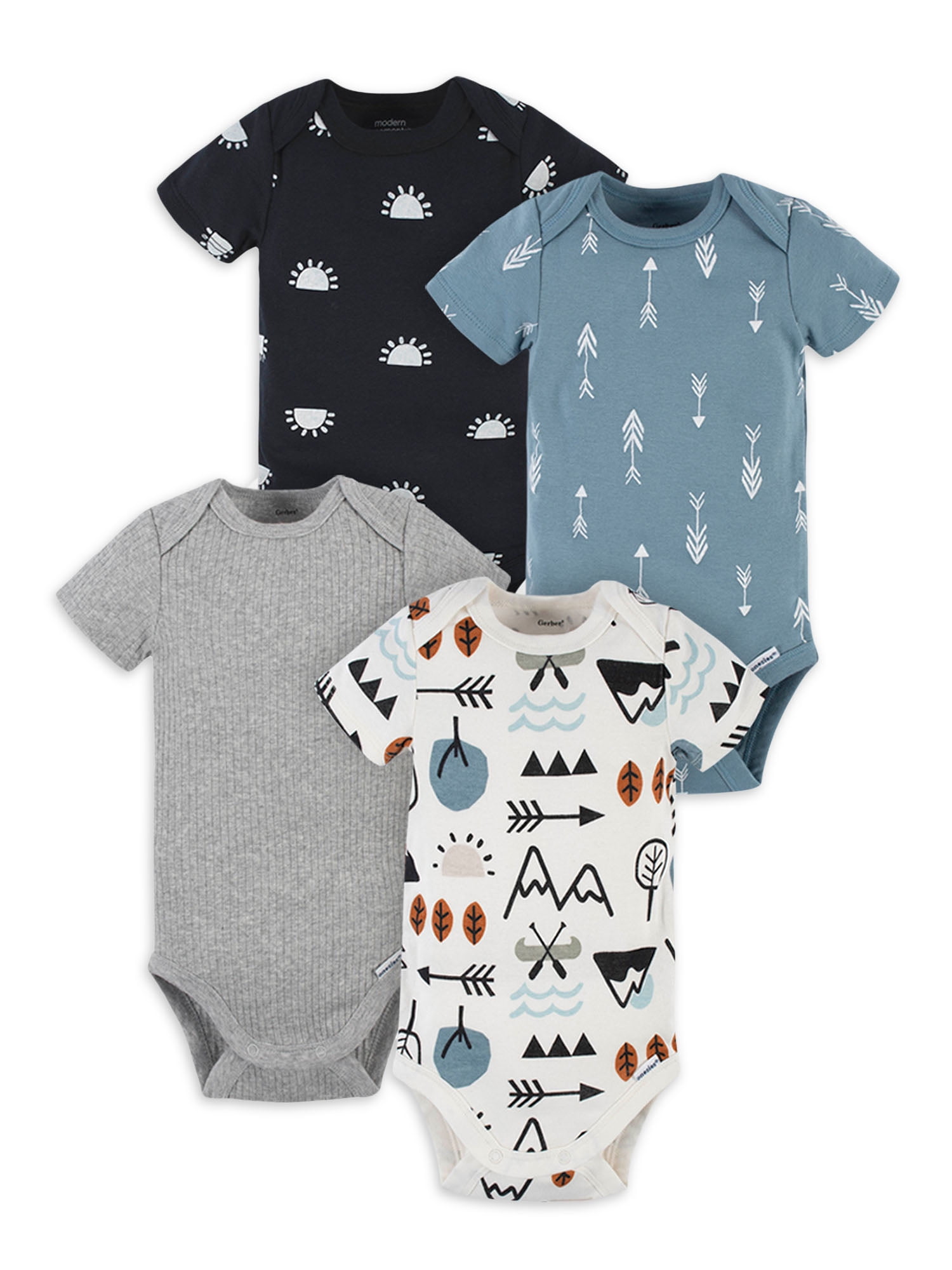 Modern Moments by Gerber Baby Boy Short Sleeve Bodysuits, 4-Pack (Newborn-12 Months)